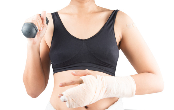 Woman in accident bone in finger broken from work out - Photo, Image