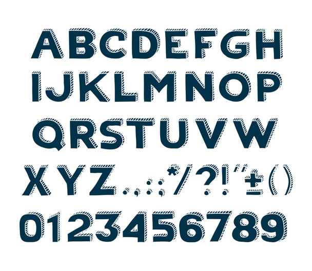Handdrawin handgemachte Vintage Alphabet handschriftliche Abc-Vektorschrift. Buchstaben, Zahlen und Satzzeichen eingeben - Vektor, Bild