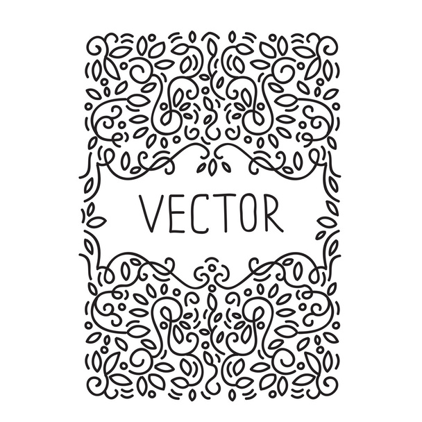 Ručně nakreslený rámeček monogram design znak šablony, design loga elegantní lineart, vektorové ilustrace s kopie prostoru mono čáry - Vektor, obrázek