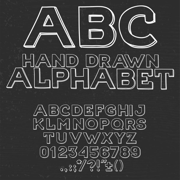 Ręka drawin alfabet zapisy ręczne abc czcionkę wektorową. Wpisz litery, cyfry i znaki interpunkcyjne - Wektor, obraz