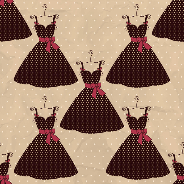 Seamless pattern brown dress on a background with polka dots - Vektor, kép