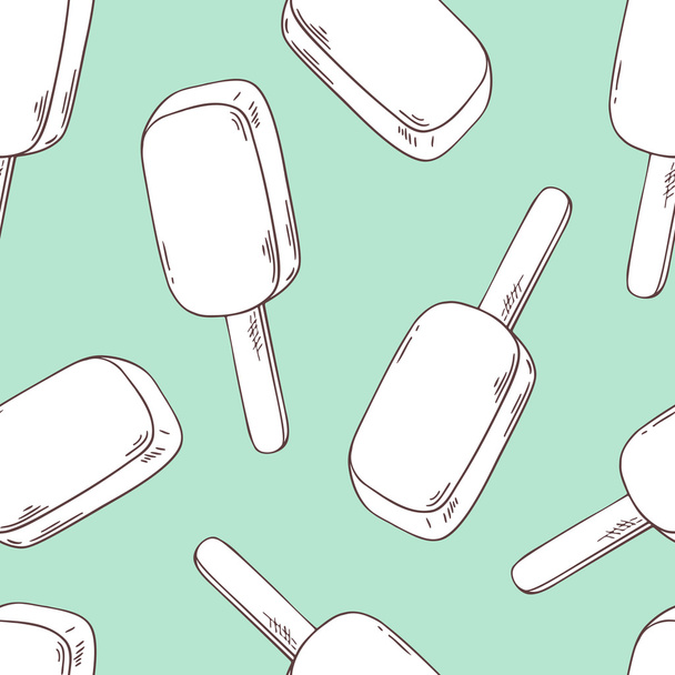 Stylized ice cream seamless pattern in outline style - Вектор,изображение