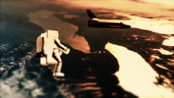 Astronaut op een ruimtegang met shuttle - Video
