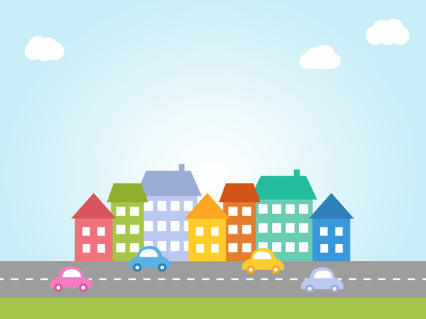 cidade com casas coloridas
 - Vetor, Imagem