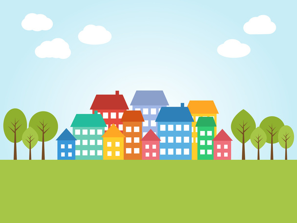 City with colored houses - Vector, Image