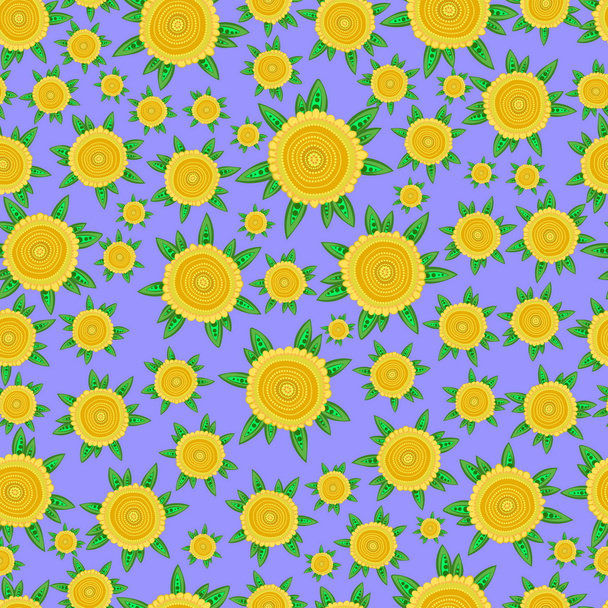 Dandelions amarelos sem emenda com folhas
 - Vetor, Imagem