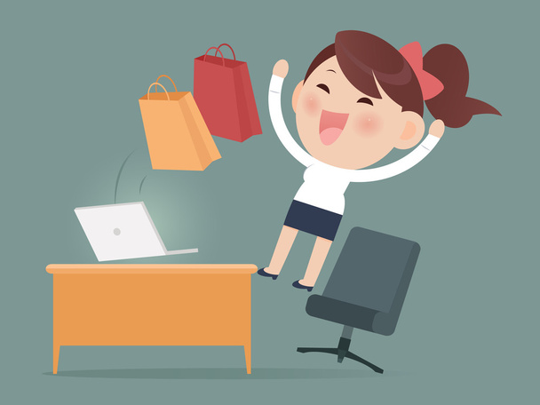 Happy woman shopping online - Vector, Image