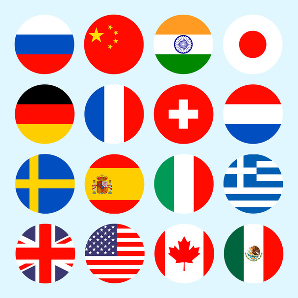 Bandeiras de círculo vetor do mundo. Ícones de bandeiras em estilo plano
.  - Vetor, Imagem