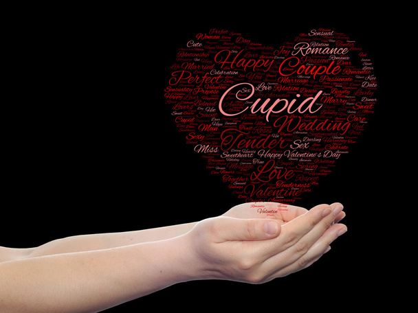 Valentine's Day wordcloud text black background - Photo, Image