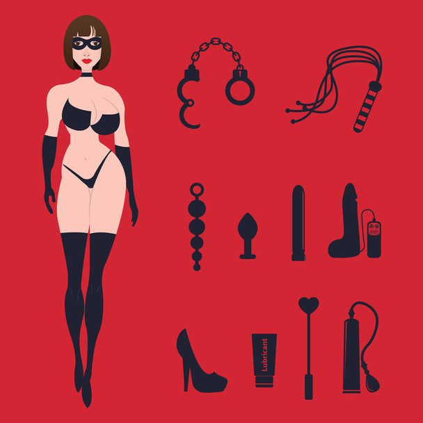 sexy woman in lingerie  with sex toys - Vector, Image