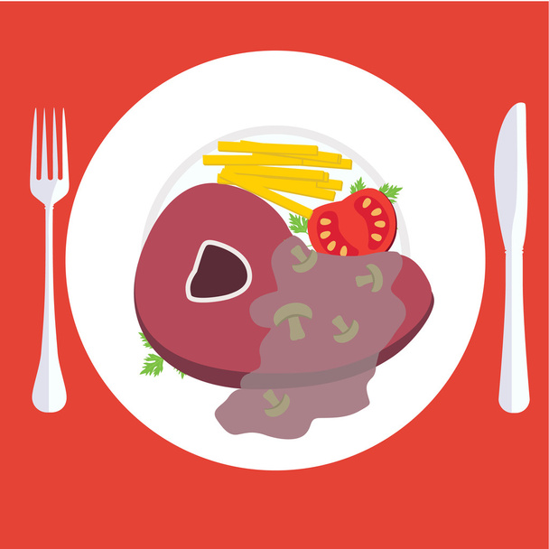 gegrilde biefstuk en groenten - Vector, afbeelding