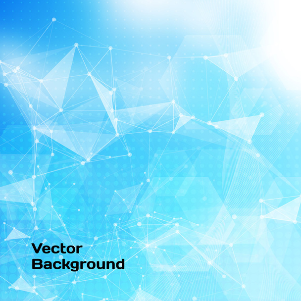 Abstract low poly blue bright technology vector background. Connection structure. Vector data science background. Polygonal vector background. Molecule And Communication Background. - Vetor, Imagem
