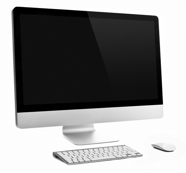 Komputer stacjonarny z bezprzewodową klawiaturą i myszą - Zdjęcie, obraz
