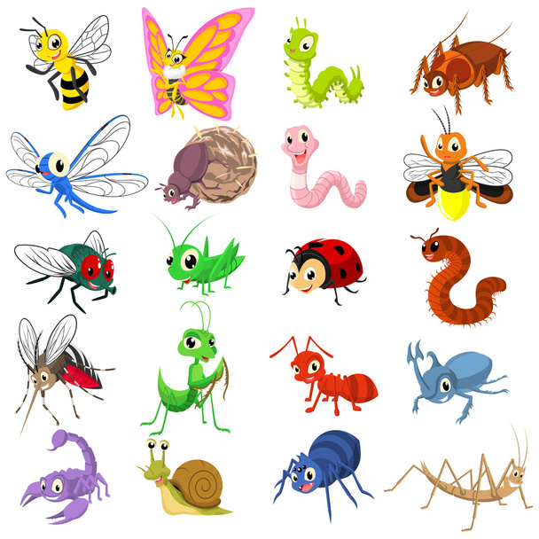 Set of Insect Cartoon Character Flat Design Vector Illustration - Vector, Image