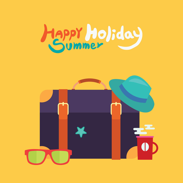 Summer holidays vector illustration,flat design traveling bag and object concept - Vektör, Görsel