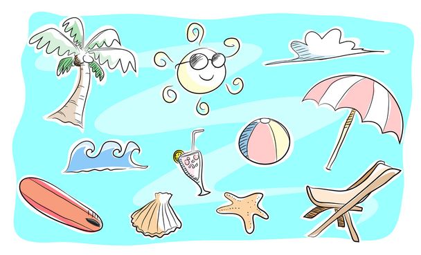 Beach Theme Doodle sada - Vektor, obrázek