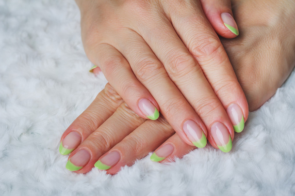 French nail art in light green colour - Φωτογραφία, εικόνα
