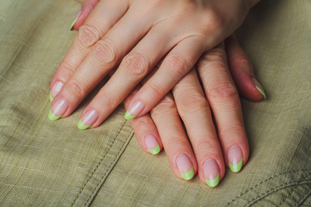 French nail art in light green colour - Φωτογραφία, εικόνα