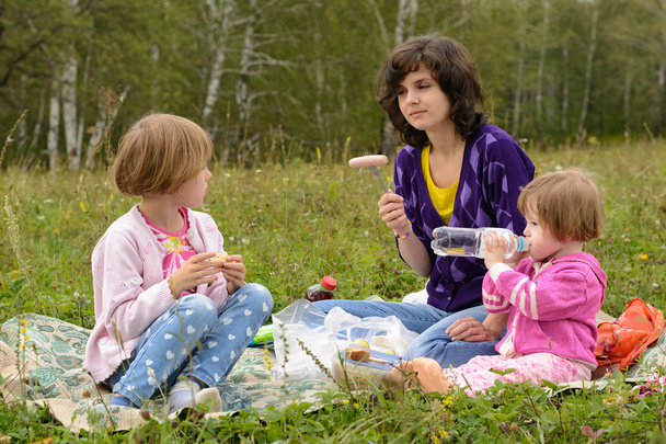 Madre con dos hijas en un picnic
 - Foto, Imagen