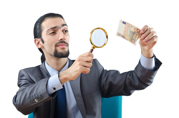 Homme examinant l'argent du couterfeir
 - Photo, image