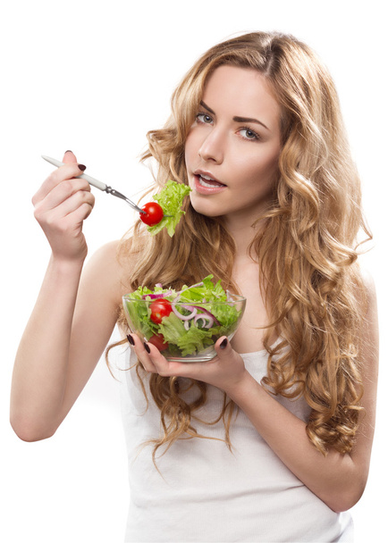 nő, salátával - Fotó, kép