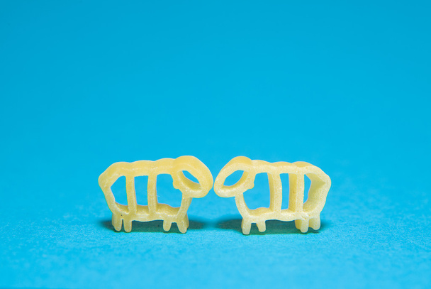 Pasta in Form von Tieren p auf blauem Hintergrund - Foto, Bild