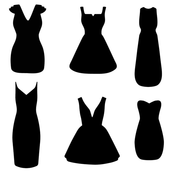 Women silhouettes in various dresses. - Vector, Image
