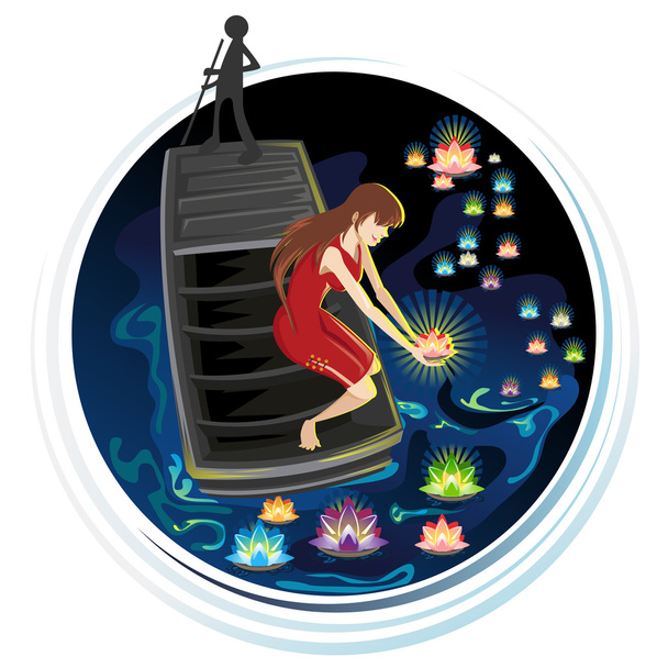 Спиритский фестиваль плавающих речных фонарей
 - Вектор,изображение