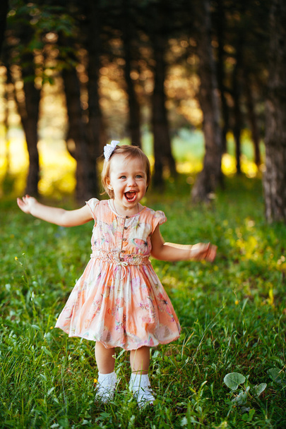 Outdoor portrait of adorable smiling little girl in summer day - Foto, Imagem