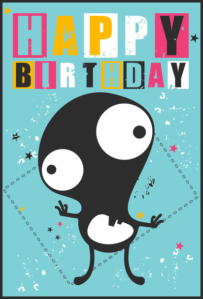 Happy birthday invitation card with cute monster - Vecteur, image
