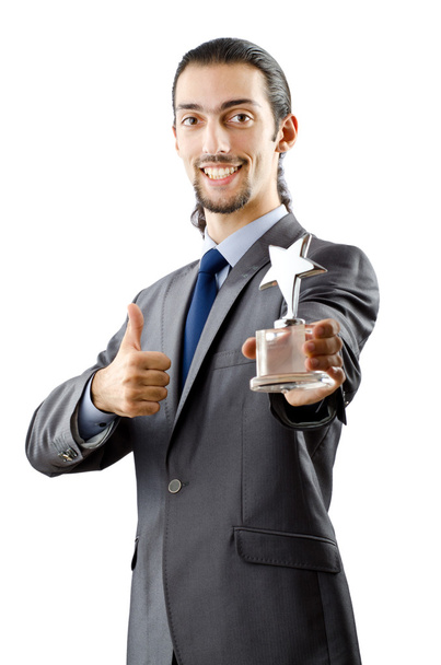 Businessman receiving star award on white - Photo, Image