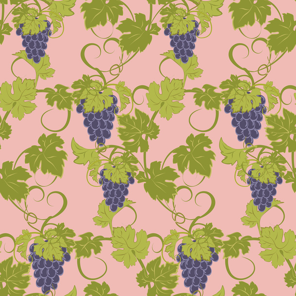 Seamless texture with vines and bunches of grapes. - Vector, Image