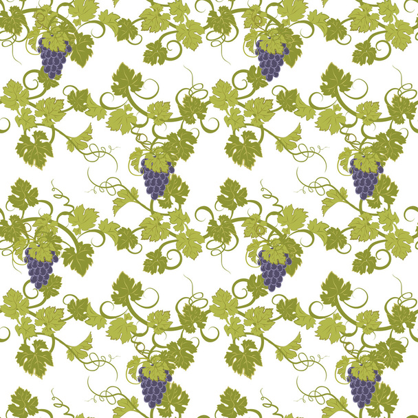 Seamless texture with vines and bunches of grapes. - Vector, Image