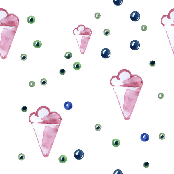seamless texture ice cream balls vector watercolor drawing - Διάνυσμα, εικόνα