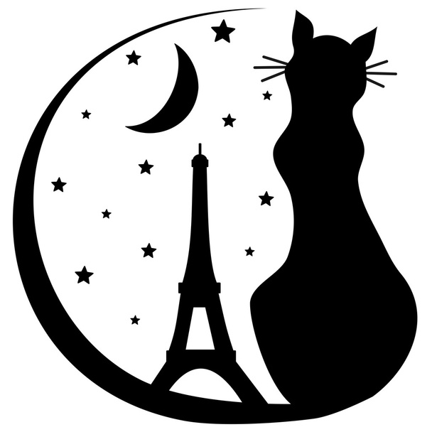 gato con silueta de torre Eiffel ilustración del logotipo del vector en blanco y negro
 - Vector, imagen