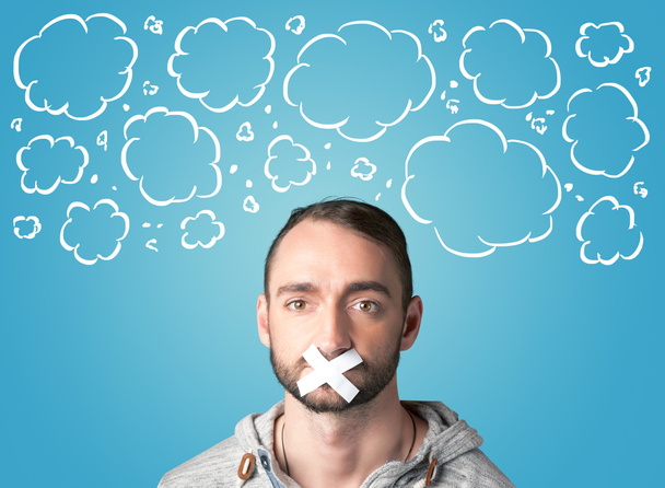 Funny person with taped mouth  - Foto, Bild