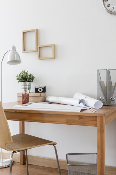 Simple wooden desk and chair - 写真・画像