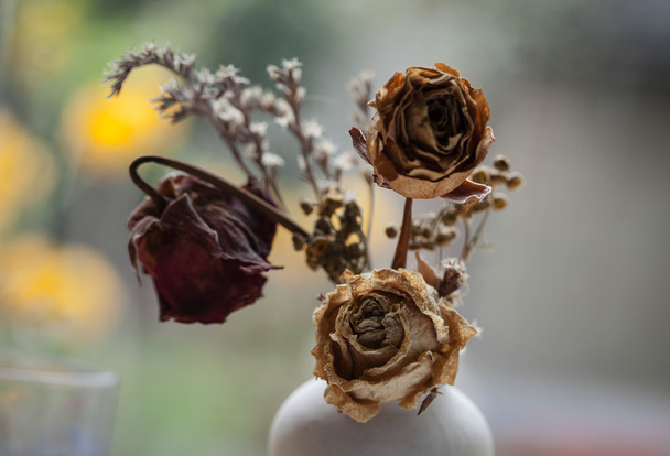 Vintage stílusú csendélet három szárított rózsák - Fotó, kép
