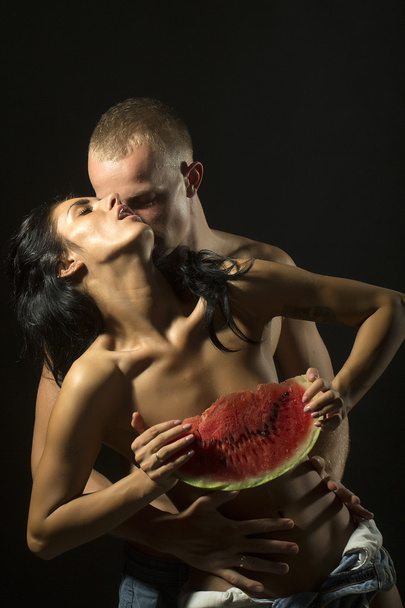 Couple with water melon - Foto, Imagem