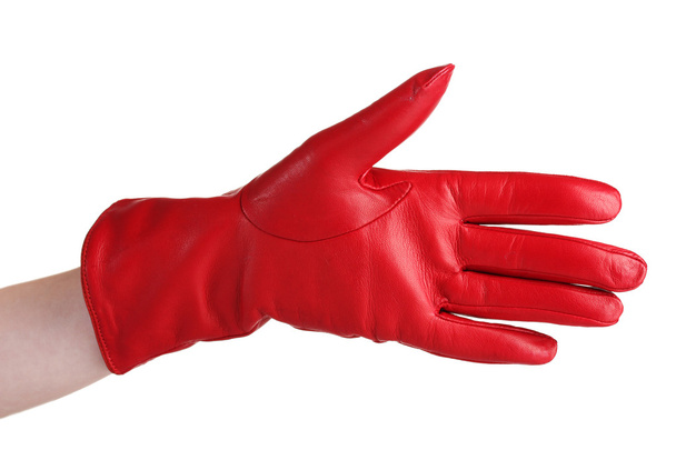 Women hand in red leather glove isolated on white - Fotó, kép