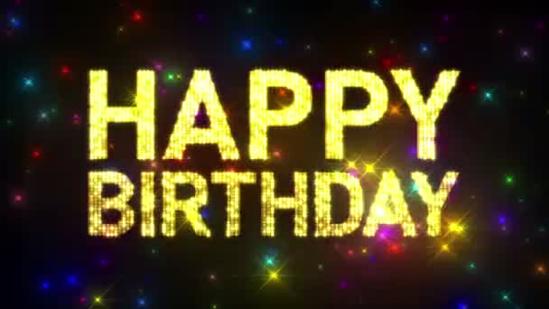 Looping Happy Birthday Festzelt über glitzerndem bunten Sternenhintergrund - Filmmaterial, Video