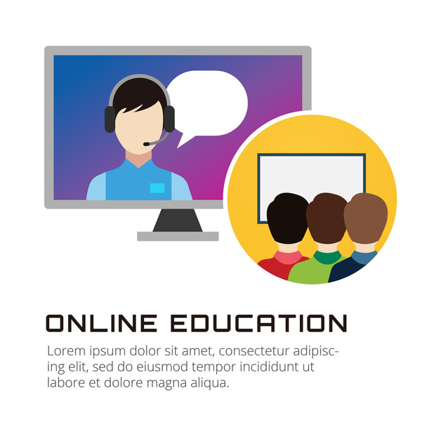 Online education vector icons. Webinar, school - Vektor, kép