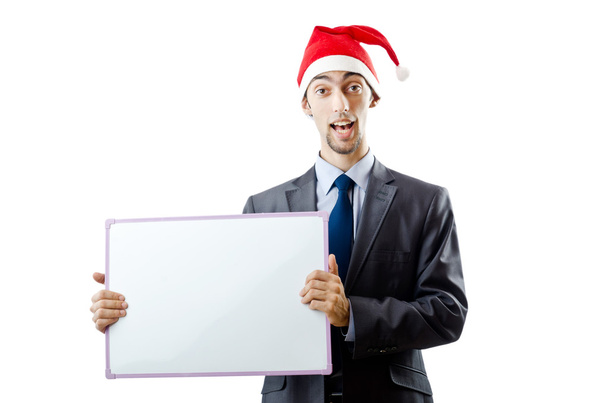 Businessman in santa hat with blank message - Foto, Imagen