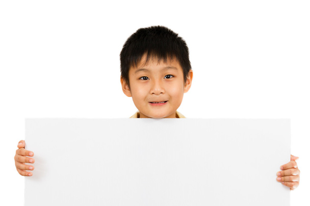 Asian Chinese Children Holding blank white board. - Фото, изображение