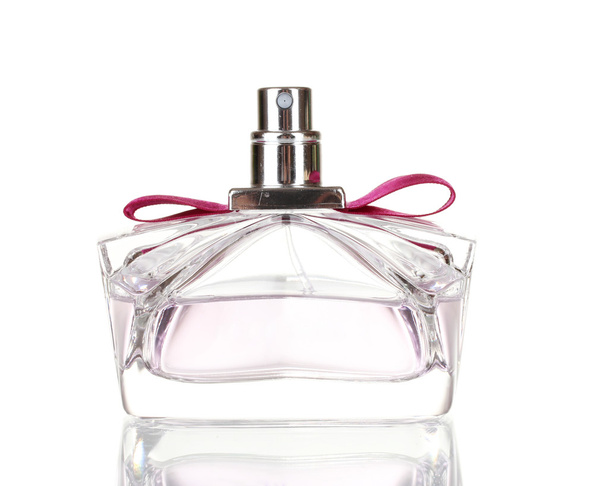 Women's perfume in beautiful bottle on white background - 写真・画像