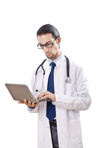 Médecin masculin travaillant sur ordinateur portable
 - Photo, image