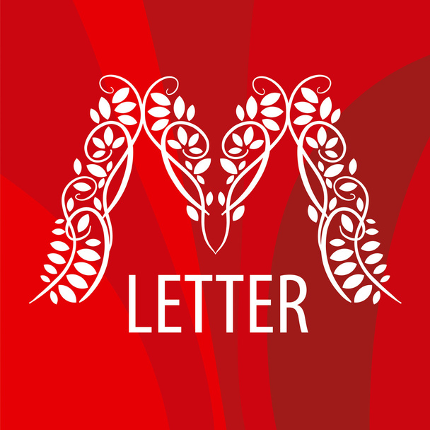 Kırmızı bir arka plan üzerinde bitkisel bir süsleme ile logo harf M - Vektör, Görsel