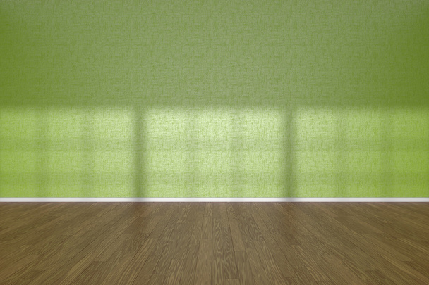 Green wall of empty room with parquet floor - Fotoğraf, Görsel