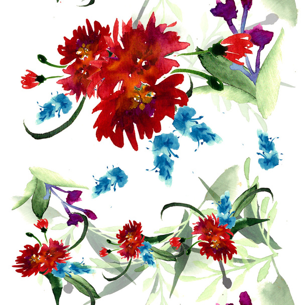 Red and blue wildflowers - Zdjęcie, obraz