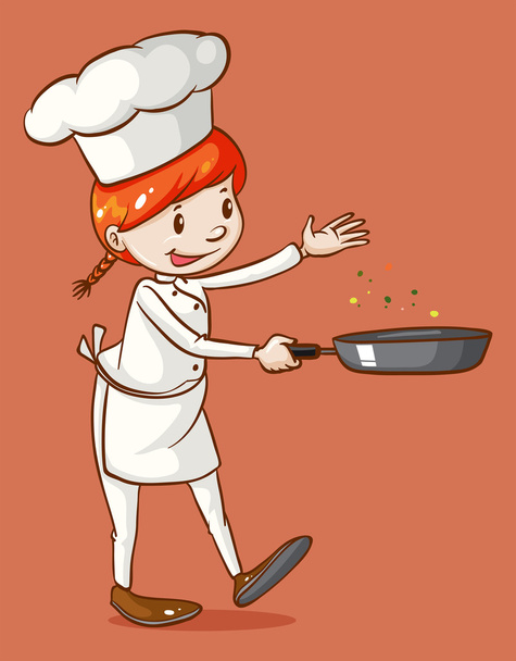 Cuisinière cuisinière avec une casserole
 - Vecteur, image